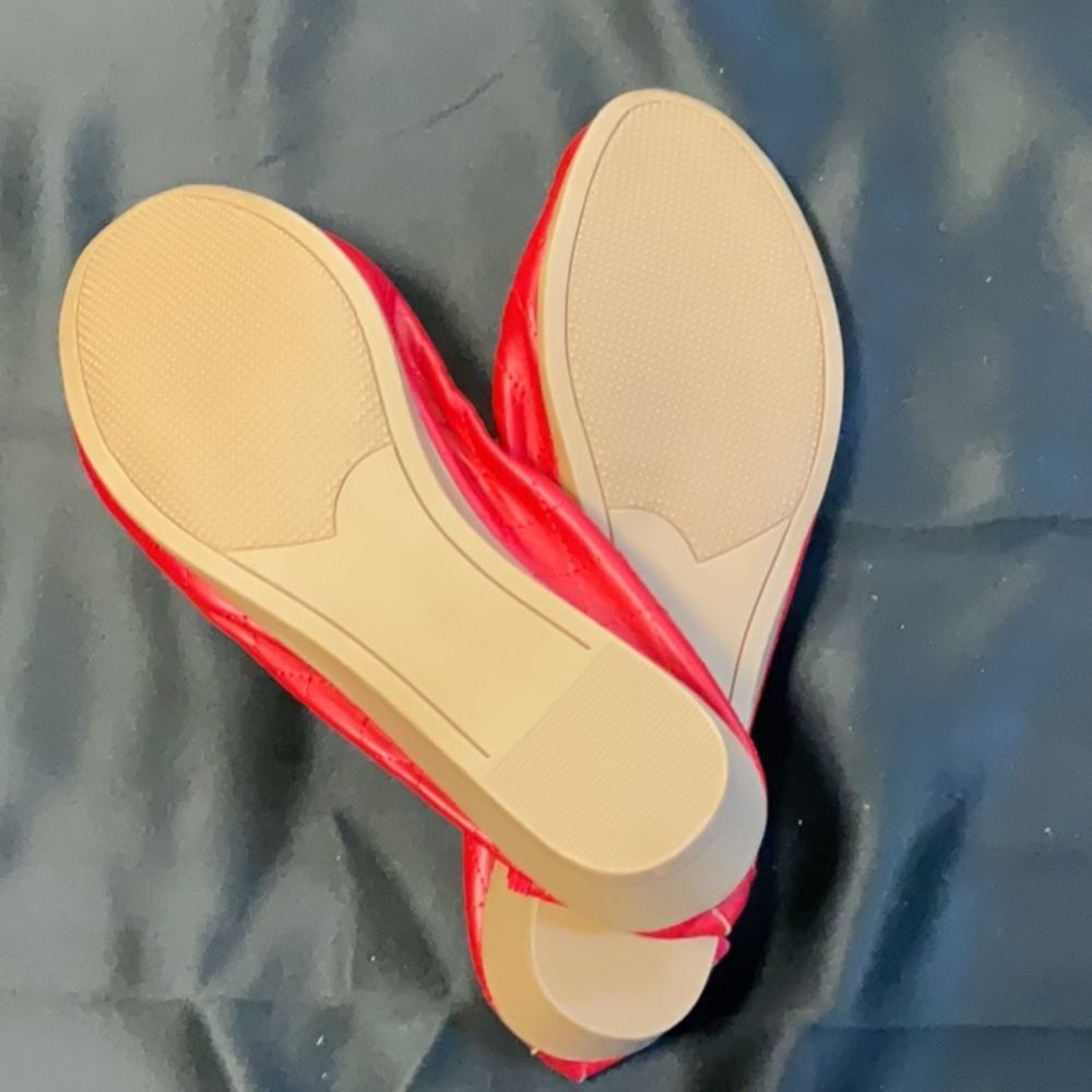 Red Quilted Ballet Flats with Bow - Women's Comfortable Slip-Ons - Picture 4 of 5